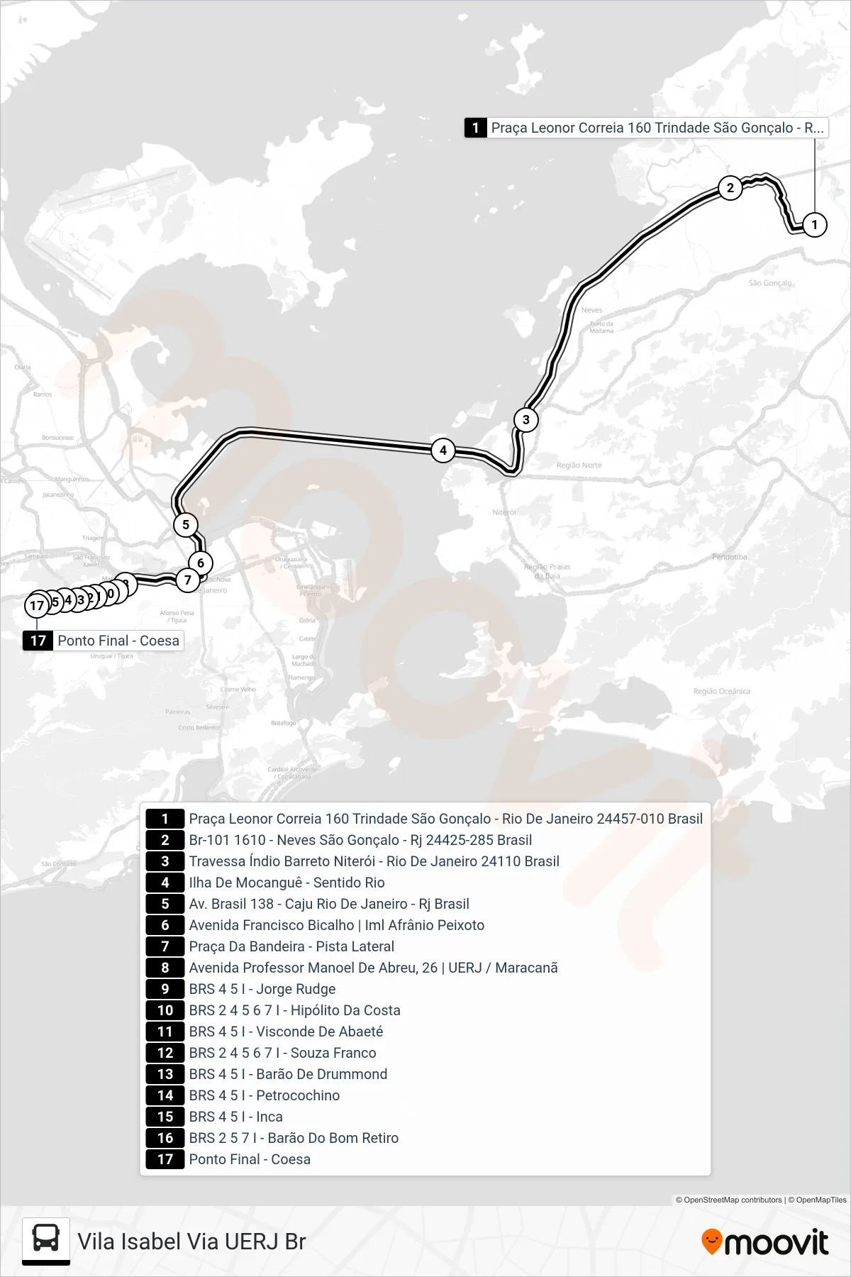 428 bus Line (Vila Isabel Via UERJ Br) route and stops on a map