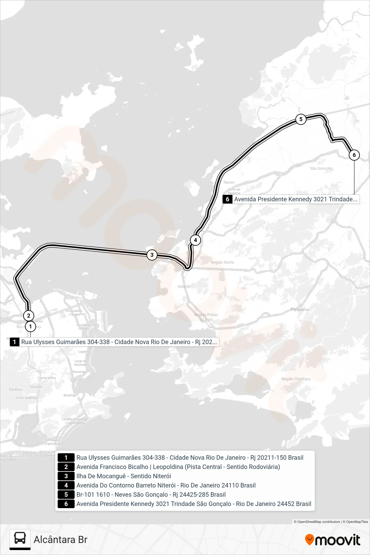 Rota e paradas da linha de ônibus  535  (Alcântara Br) no mapa