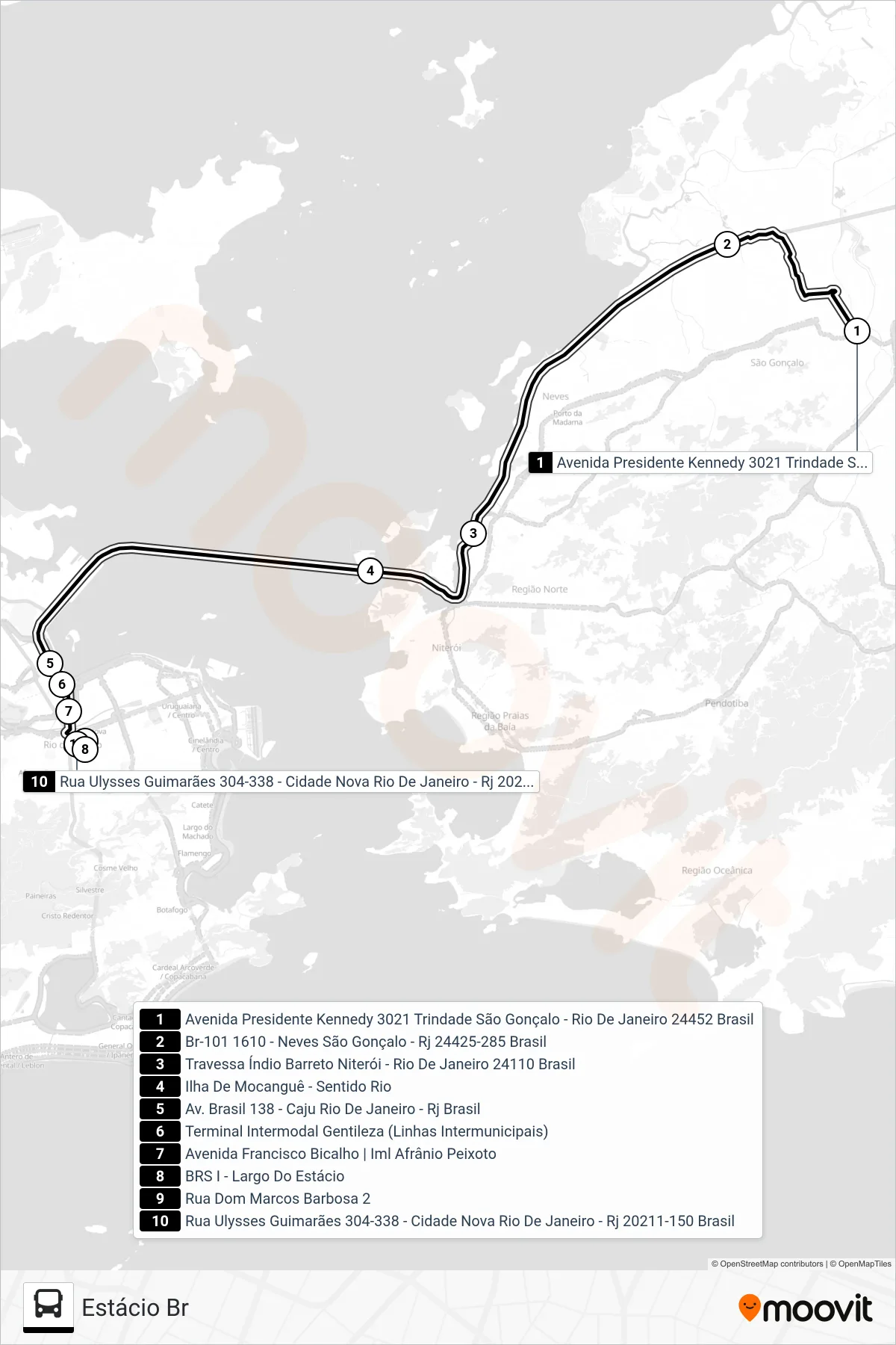 Rota e paradas da linha de ônibus 535 (Estácio Br) no mapa