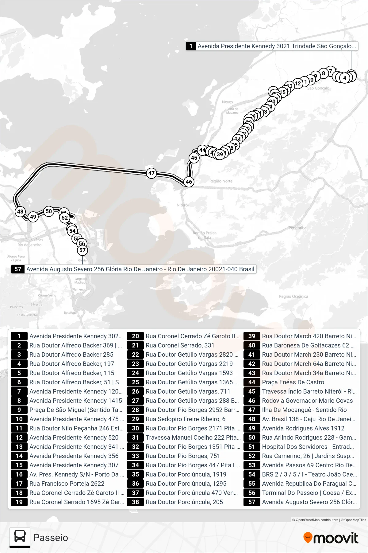 Rota e paradas da linha de ônibus 545 (Passeio) no mapa