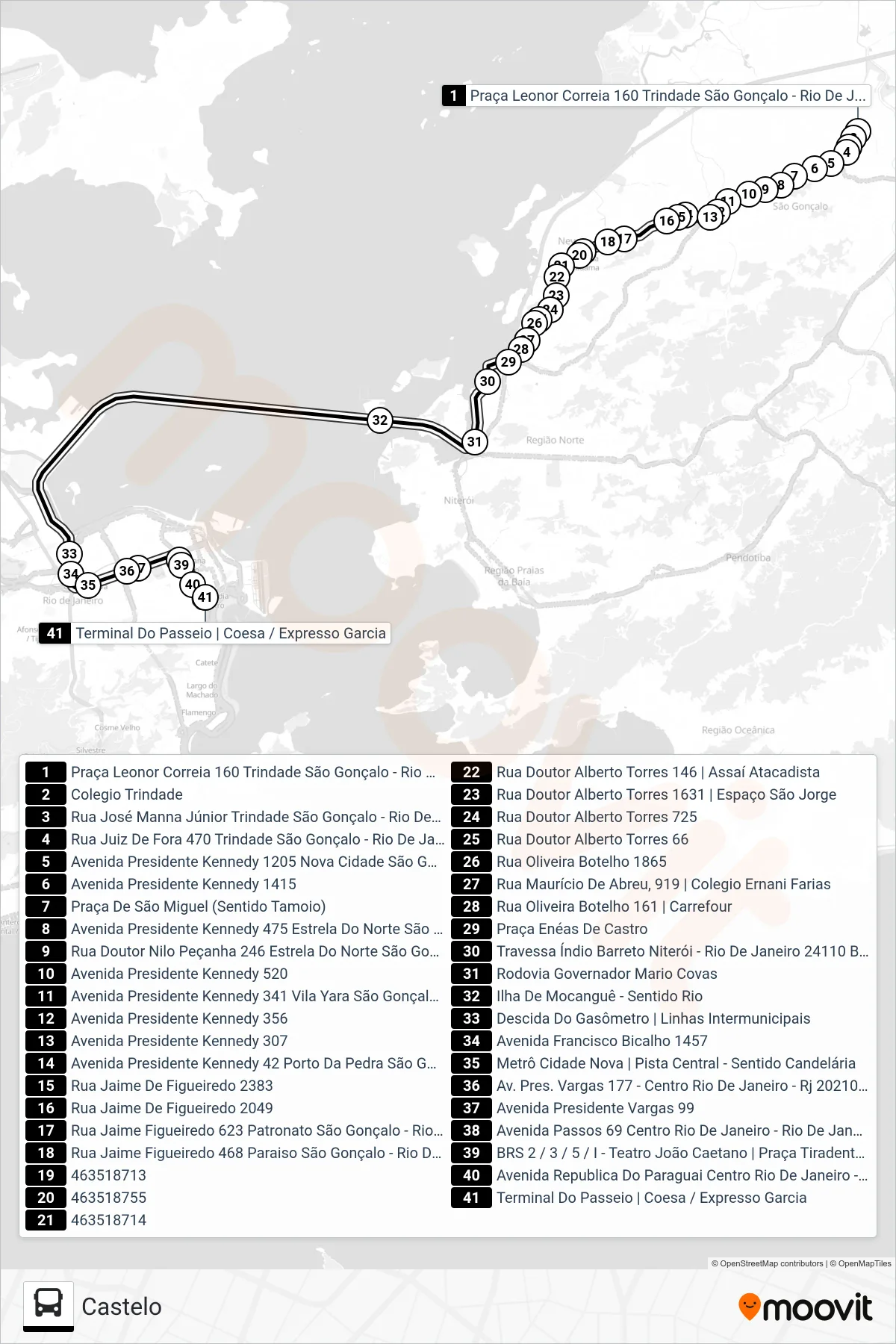 2110 bus Line (Castelo) route and stops on a map