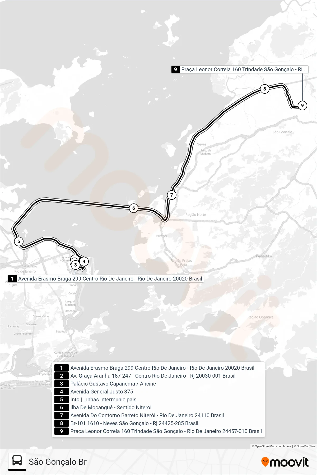 Rota e paradas da linha de ônibus 4110 (São Gonçalo Br) no mapa