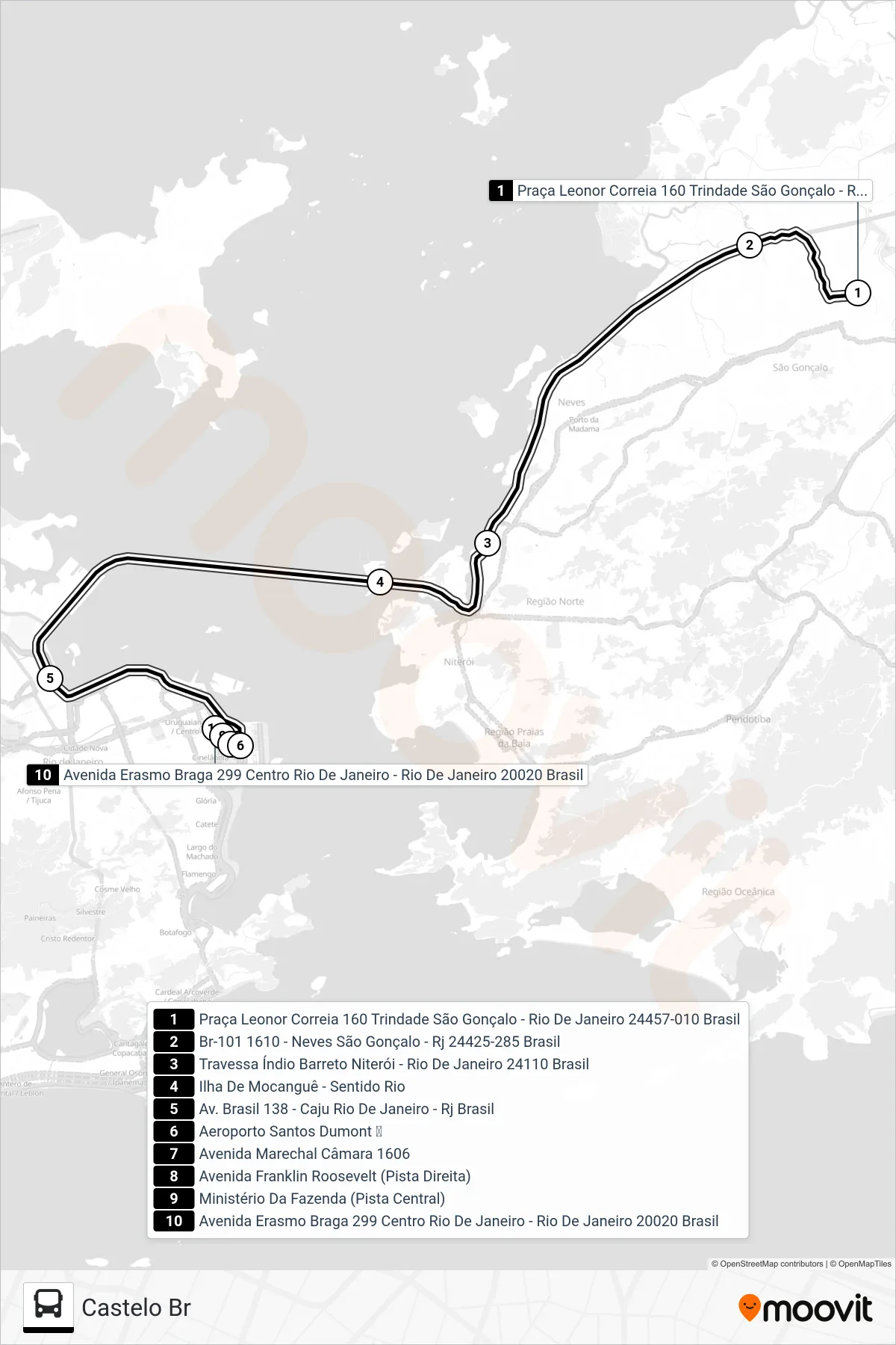 Rota e paradas da linha de ônibus 4110 (Castelo Br) no mapa