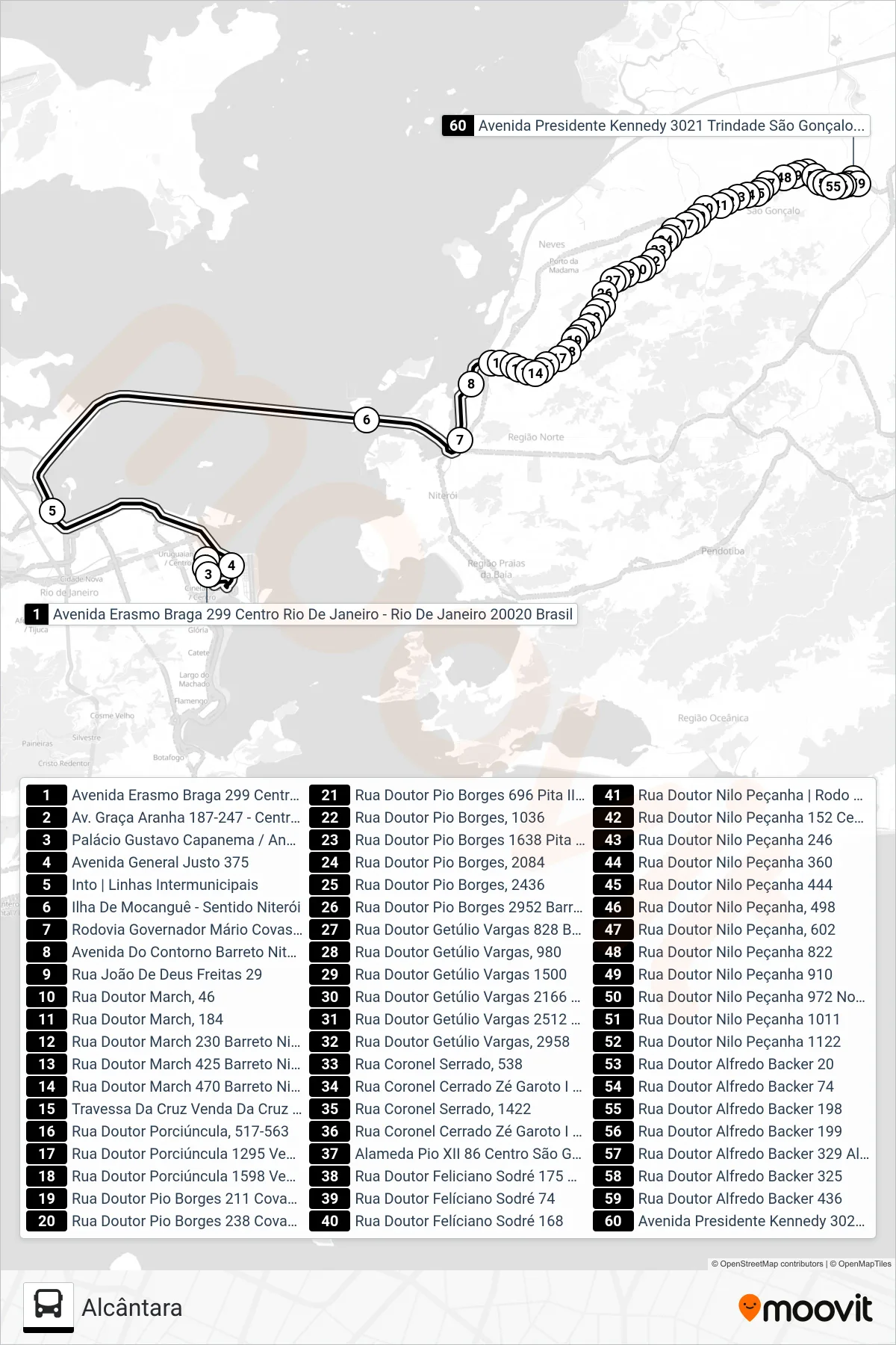 4545 bus Line (Alcântara) route and stops on a map