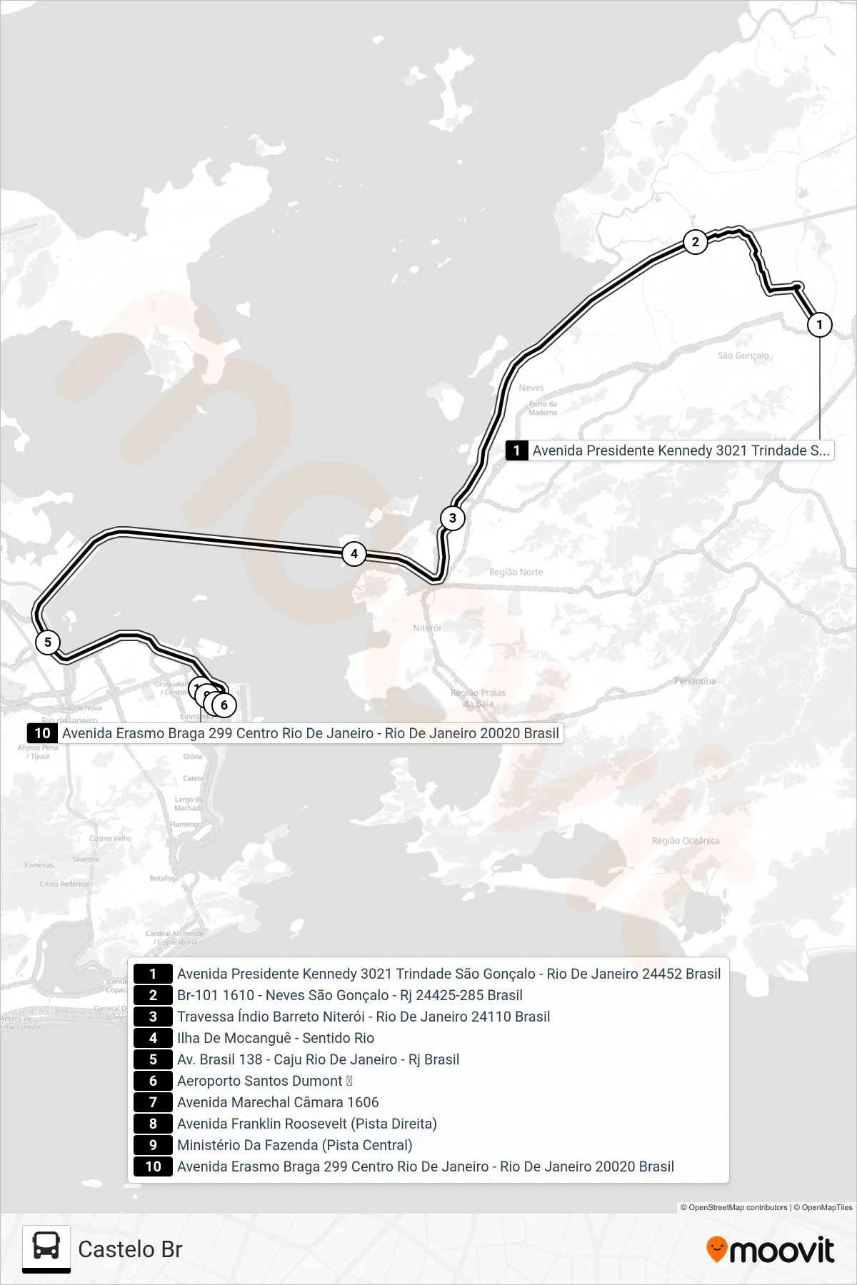 Rota e paradas da linha de ônibus 4545 (Castelo Br) no mapa