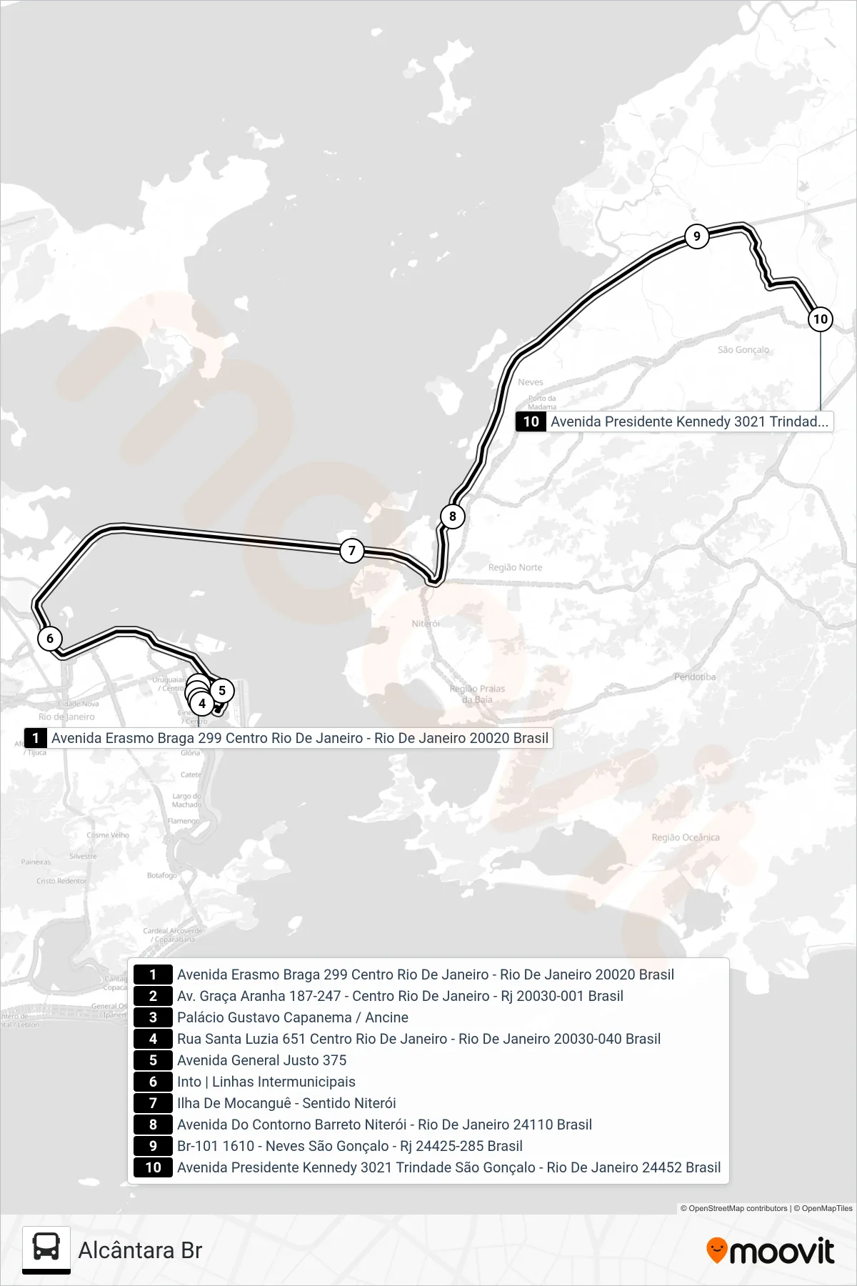 Rota e paradas da linha de ônibus 4545 (Alcântara Br) no mapa