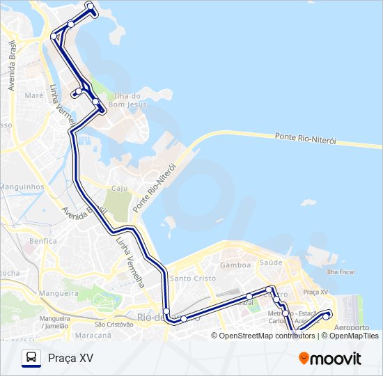 Mapa da linha UFRJ - PRAÇA XV de ônibus