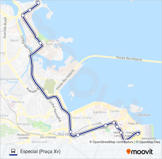 Mapa da linha UFRJ - PRAÇA XV de ônibus