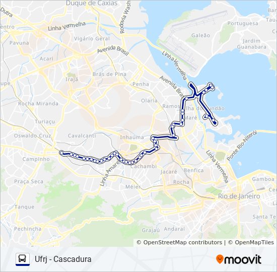 Mapa da linha UFRJ - CASCADURA de ônibus