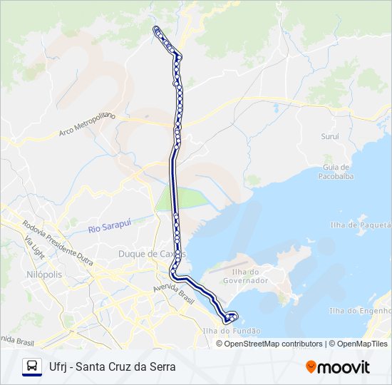 Mapa da linha UFRJ - SANTA CRUZ DA SERRA de ônibus