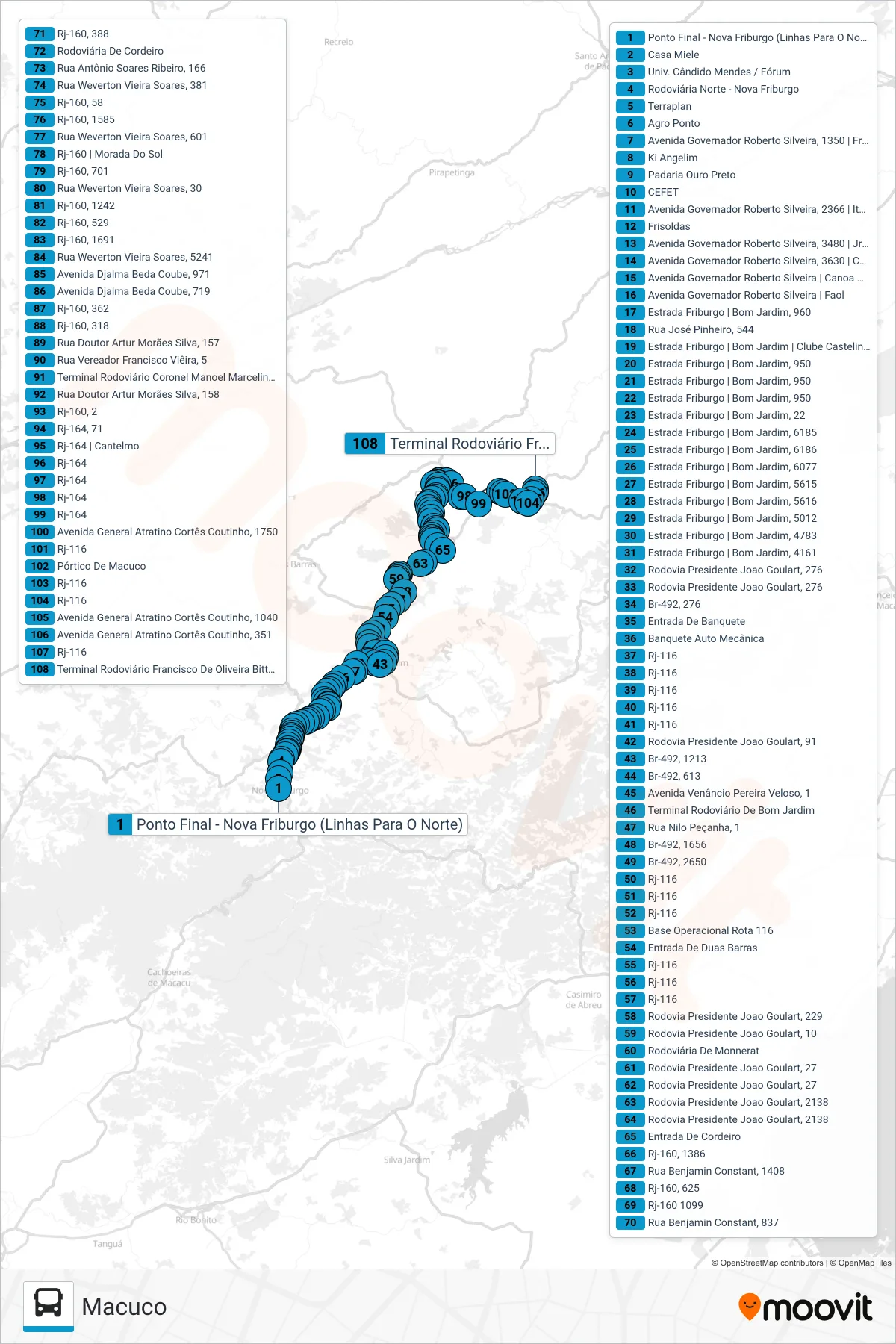 Rota e paradas da linha de ônibus S109 (Macuco) no mapa