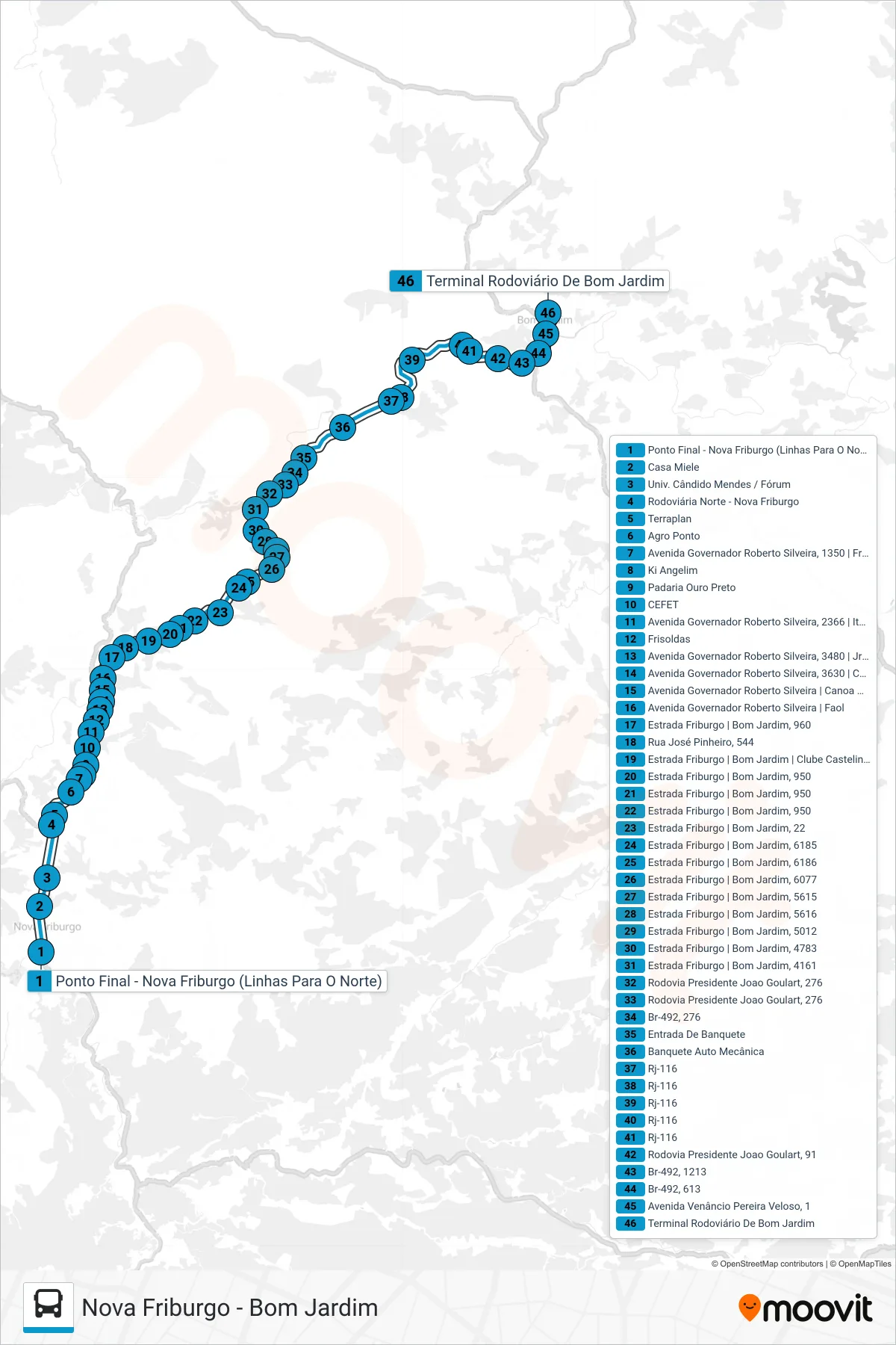 Rota e paradas da linha de ônibus  S115  (Bom Jardim) no mapa