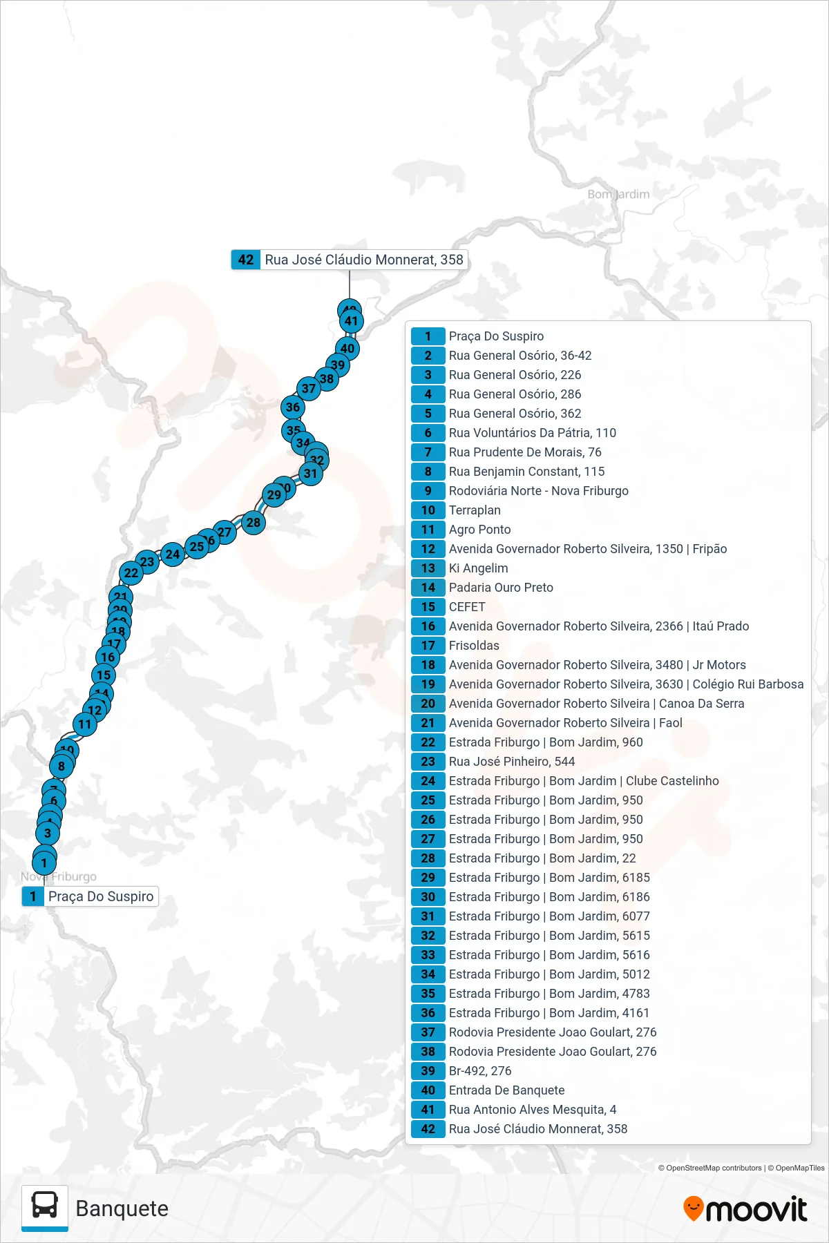 Rota e paradas da linha de ônibus S403 (Banquete) no mapa