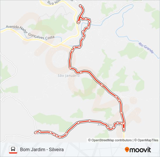 Mapa da linha BOM JARDIM - SILVEIRA de ônibus