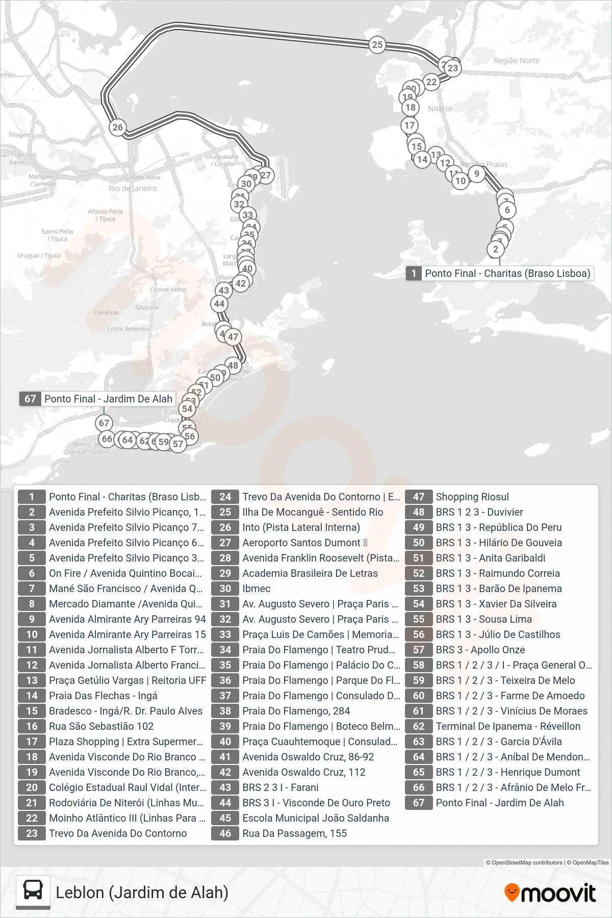 Rota e paradas da linha de ônibus 2740D (EXECUTIVO) (Leblon (Jardim de Alah)) no mapa