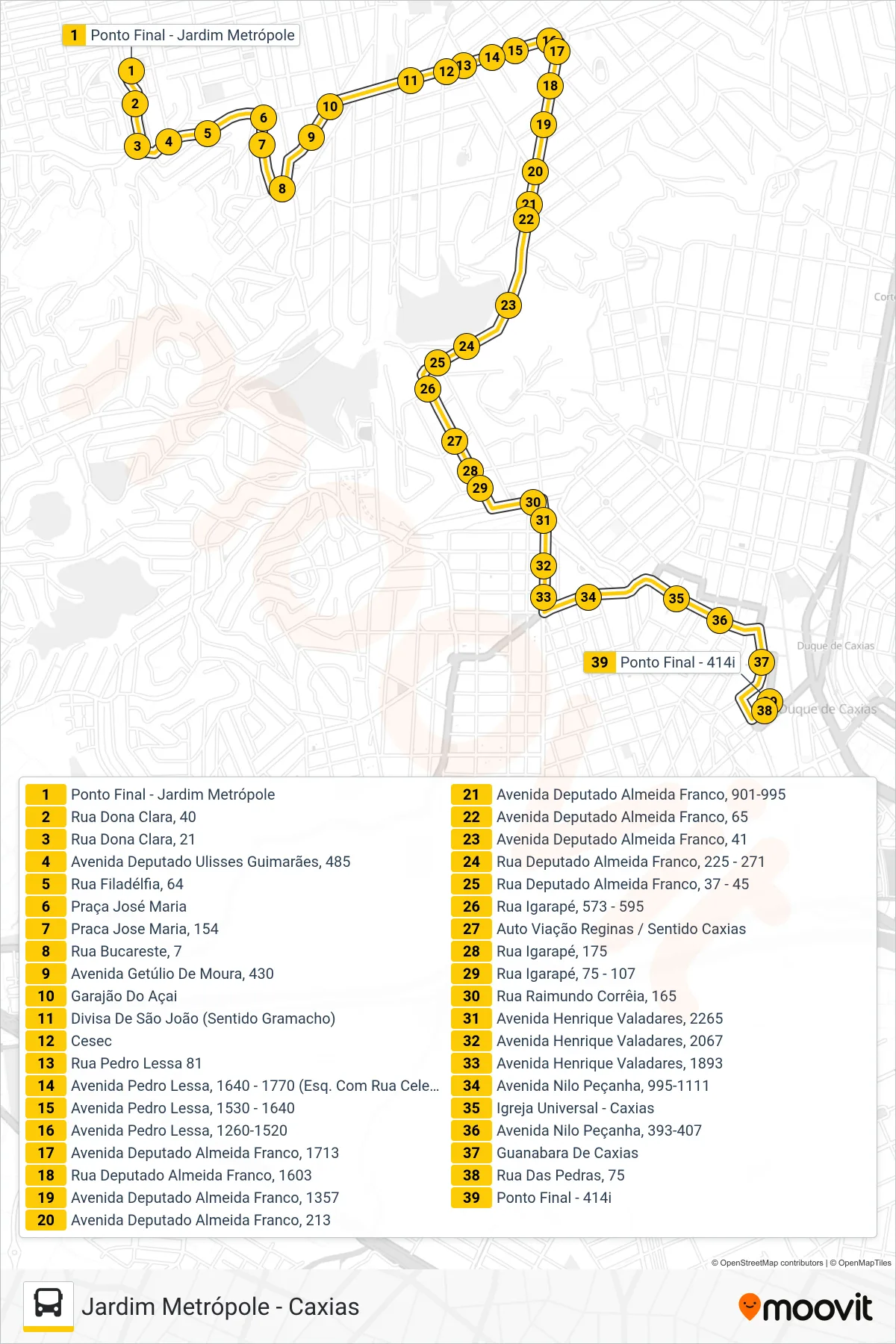 414I bus Line (Caxias (Avenida do Comércio)) route and stops on a map