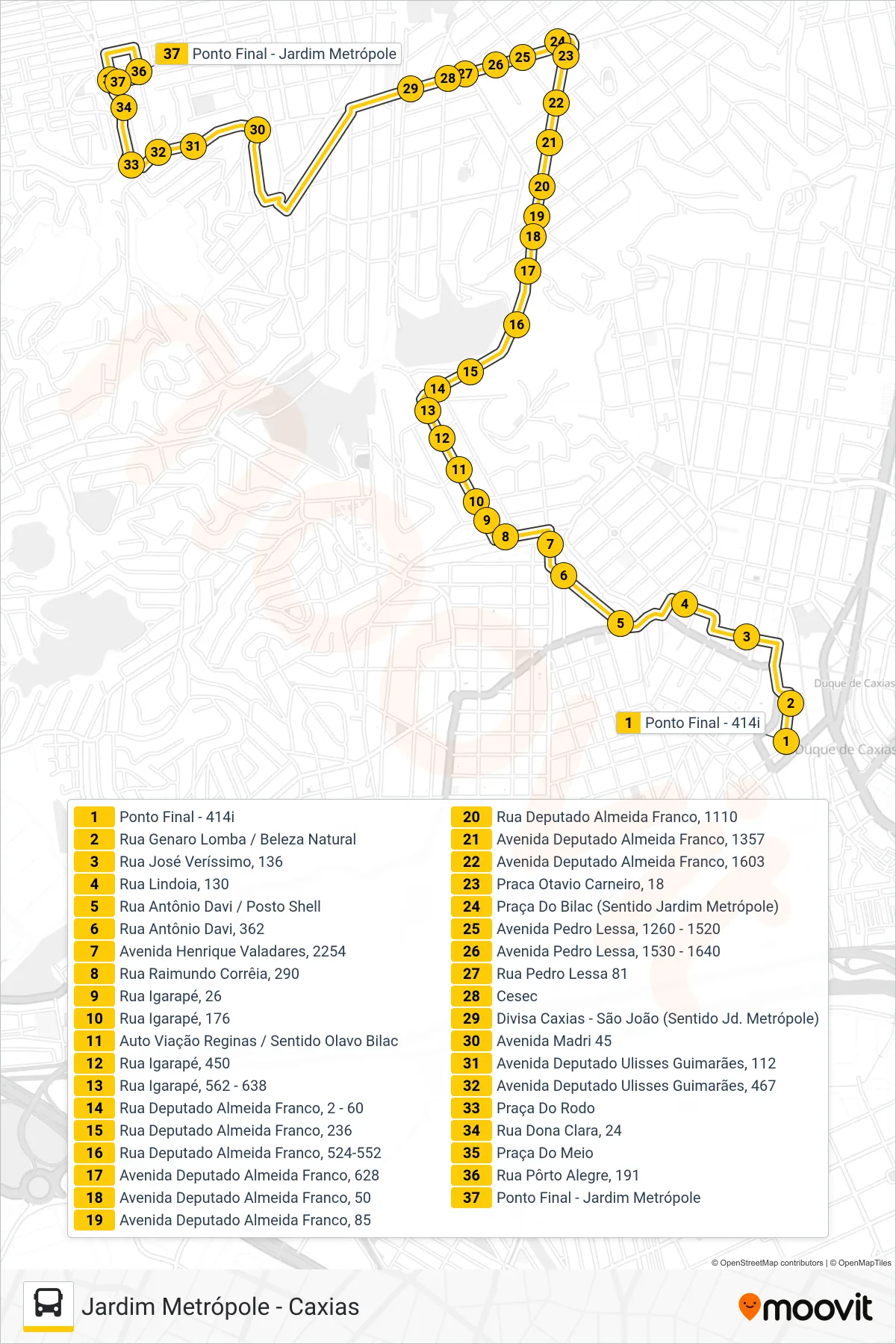 414I bus Line (Jardim Metrópole (Avenida do Comércio / Feira até as 08:00)) route and stops on a map