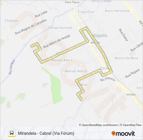 Mapa da linha 001 de ônibus