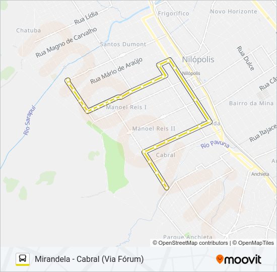 Mapa da linha 001 de ônibus