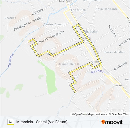 Mapa da linha 001 de ônibus