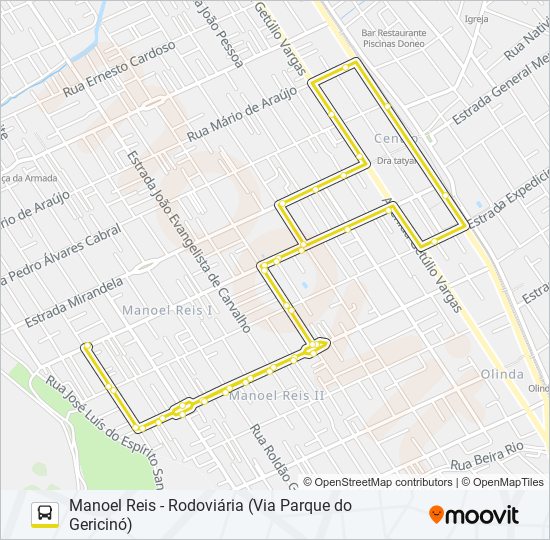 Mapa da linha 002 de ônibus