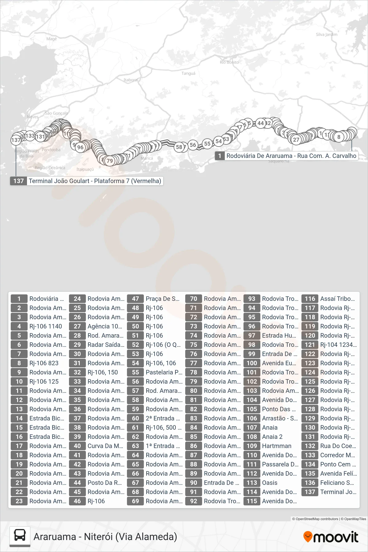 Rota e paradas da linha de ônibus EXECUTIVO (Niterói) no mapa