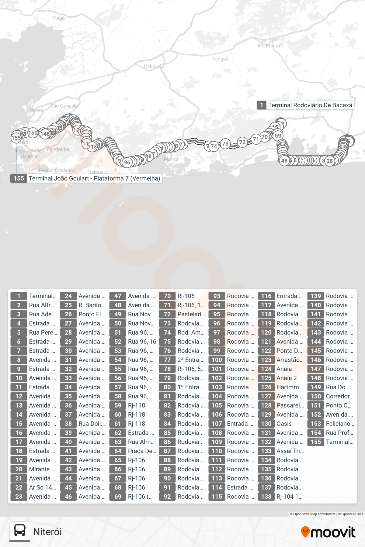 EXECUTIVO bus Line (Niterói) route and stops on a map
