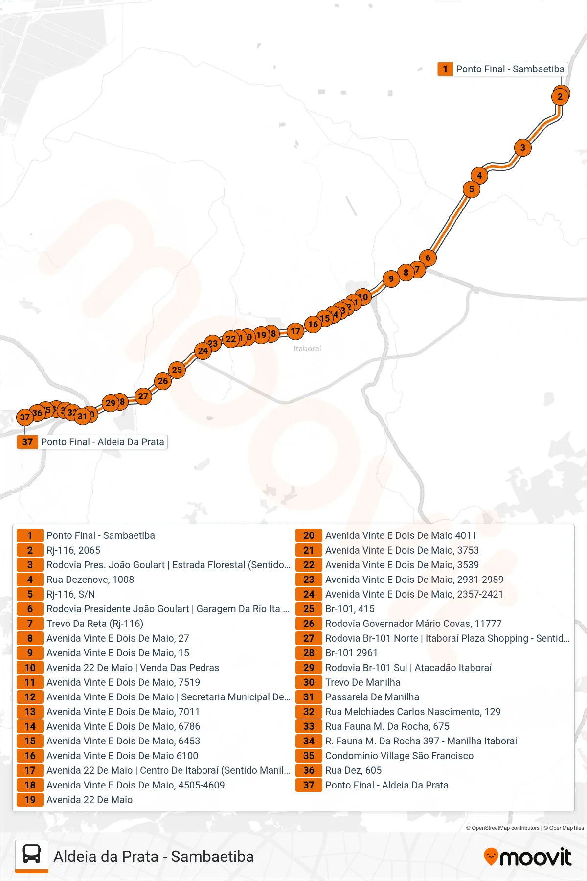 Rota e paradas da linha de ônibus 72 (Aldeia Da Prata) no mapa