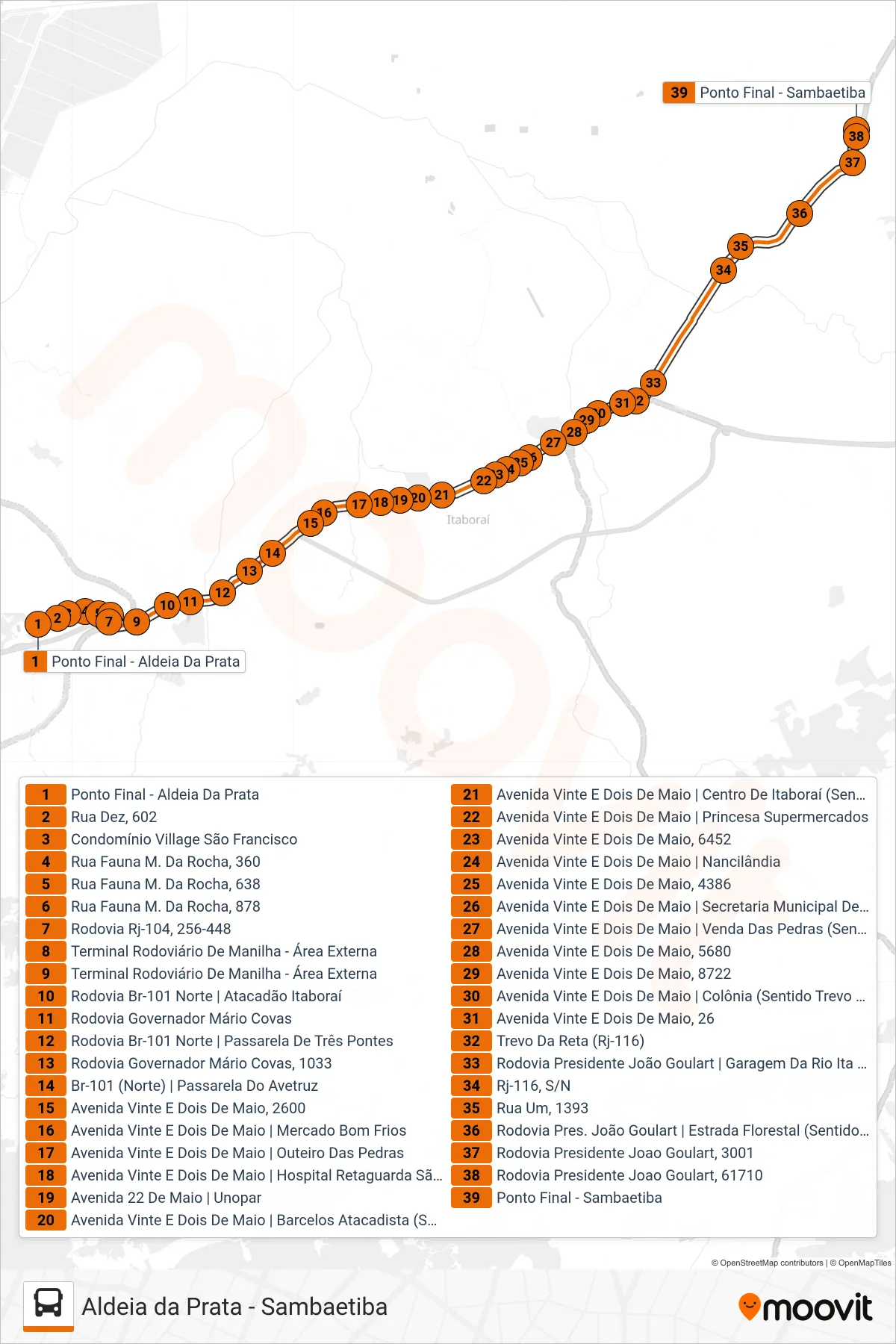 Rota e paradas da linha de ônibus  72  (Sambaetiba) no mapa