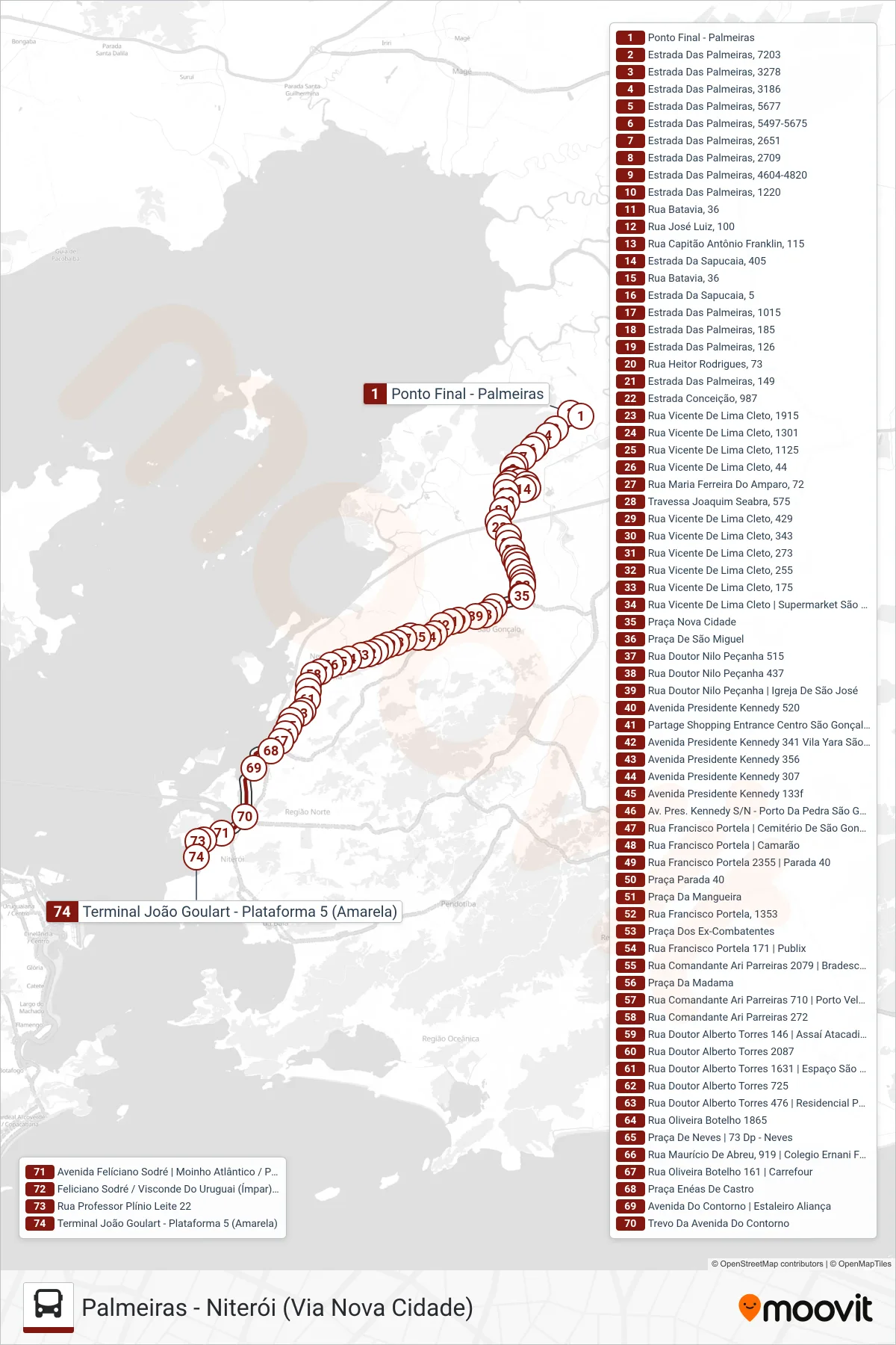 Rota e paradas da linha de ônibus 400 (Niterói) no mapa