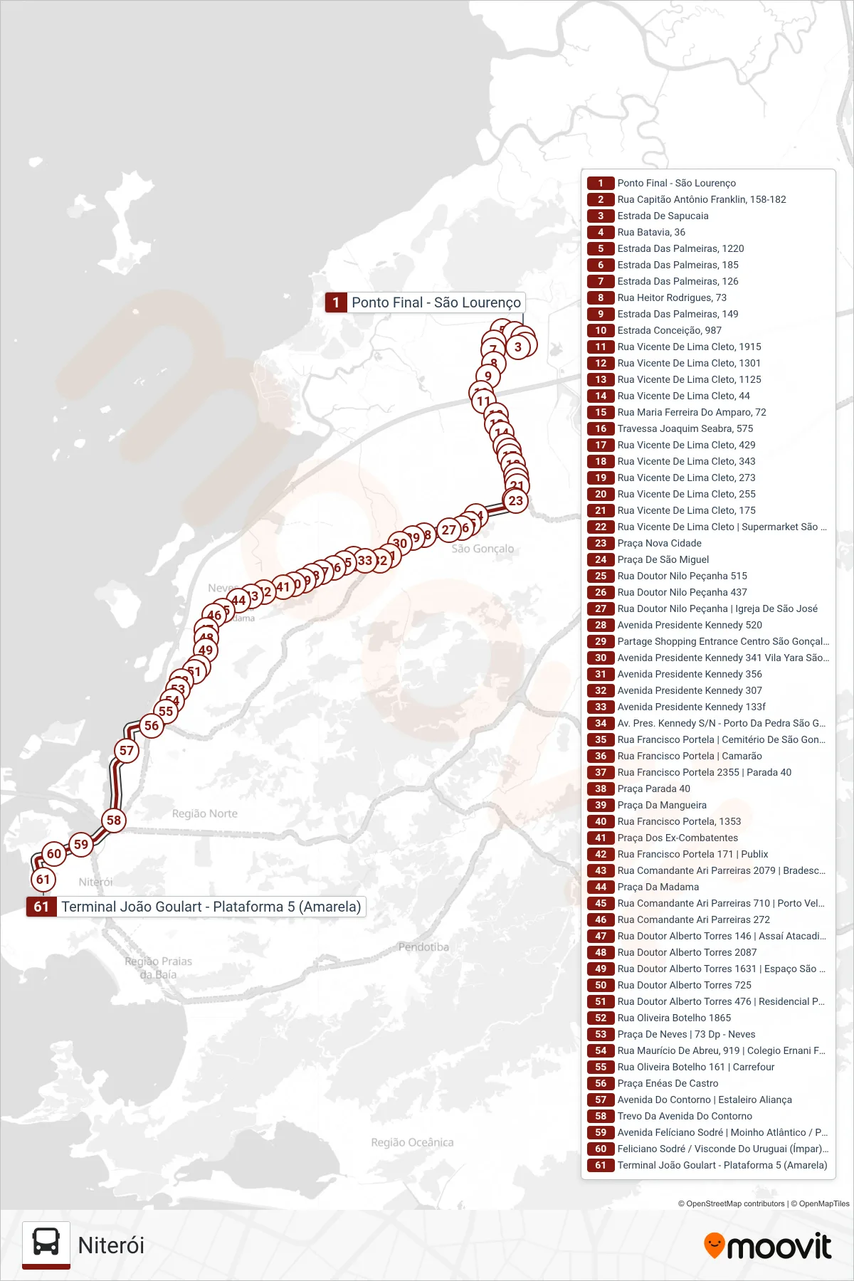 Rota e paradas da linha de ônibus 402 (Niterói) no mapa