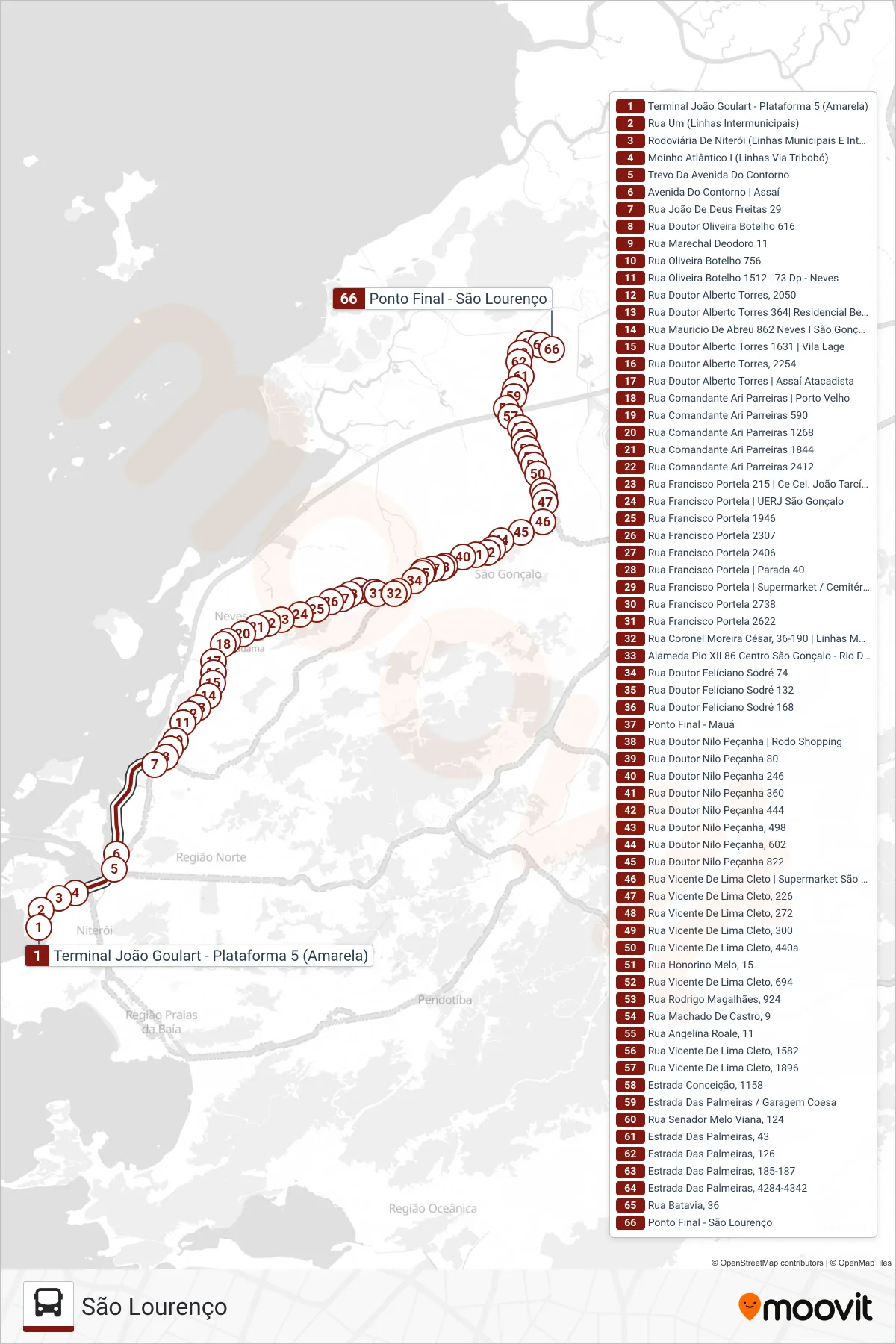 Rota e paradas da linha de ônibus 402 (São Lourenço) no mapa