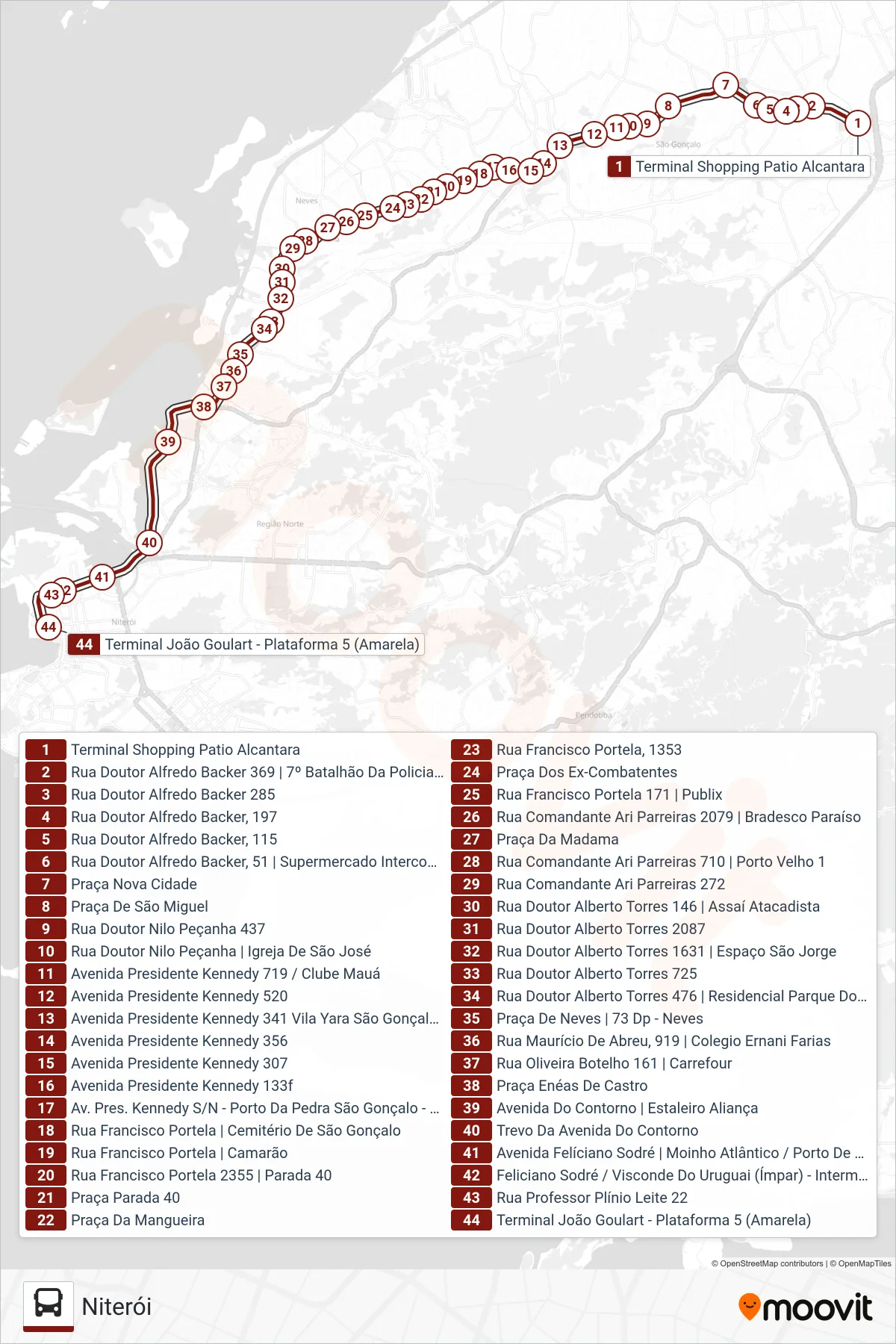 Rota e paradas da linha de ônibus 408 (Niterói) no mapa