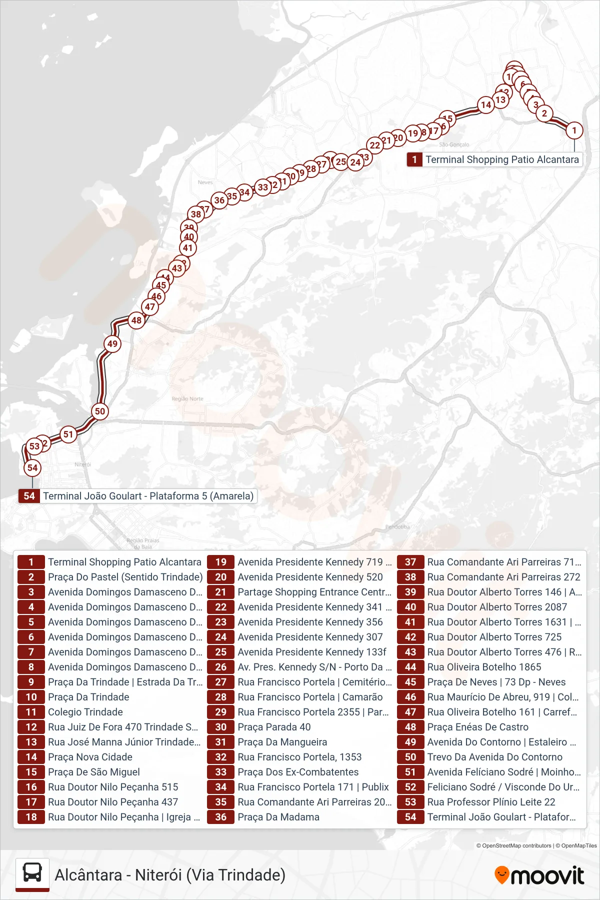 Rota e paradas da linha de ônibus  409  (Niterói) no mapa