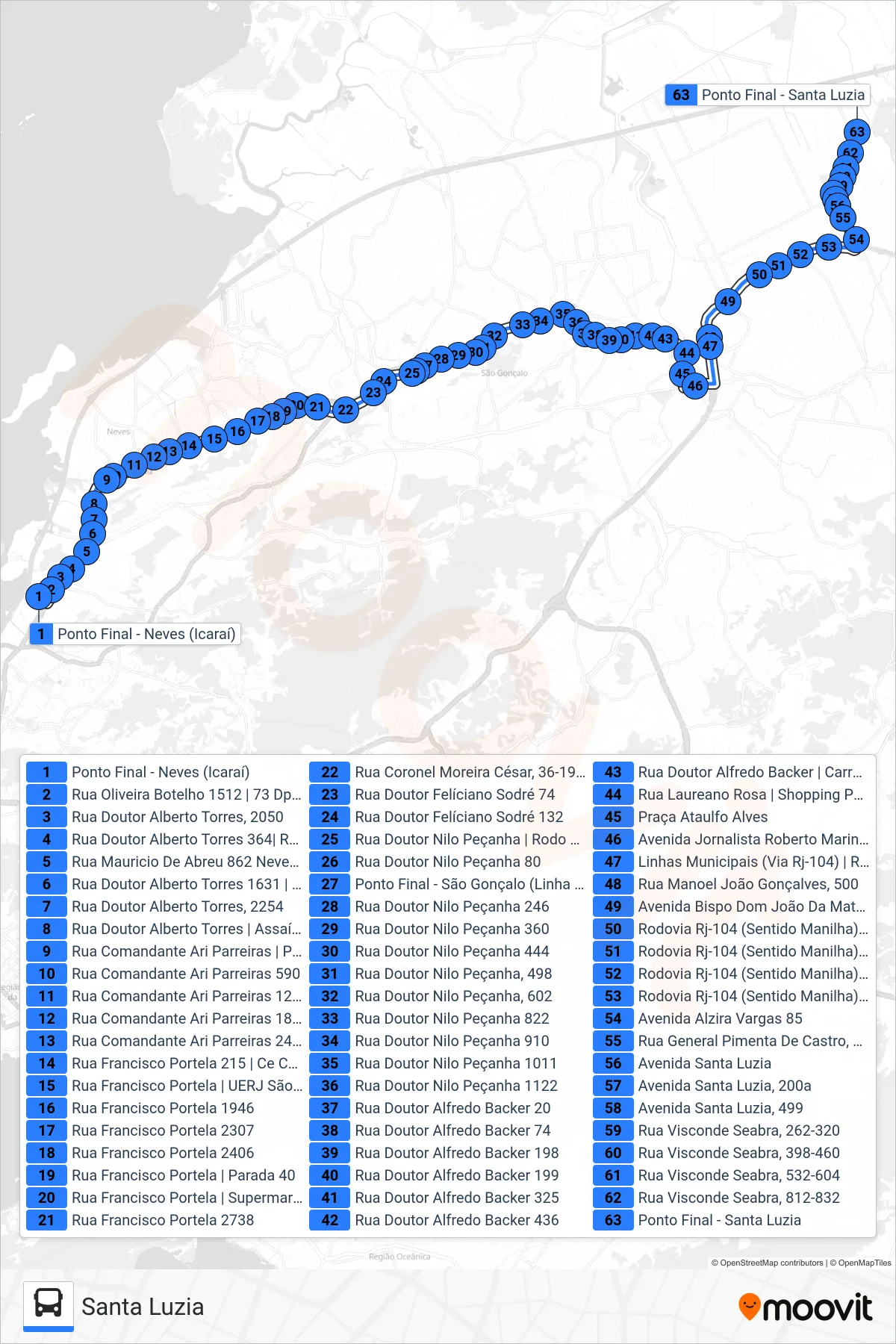 13B bus Line (Santa Luzia) route and stops on a map