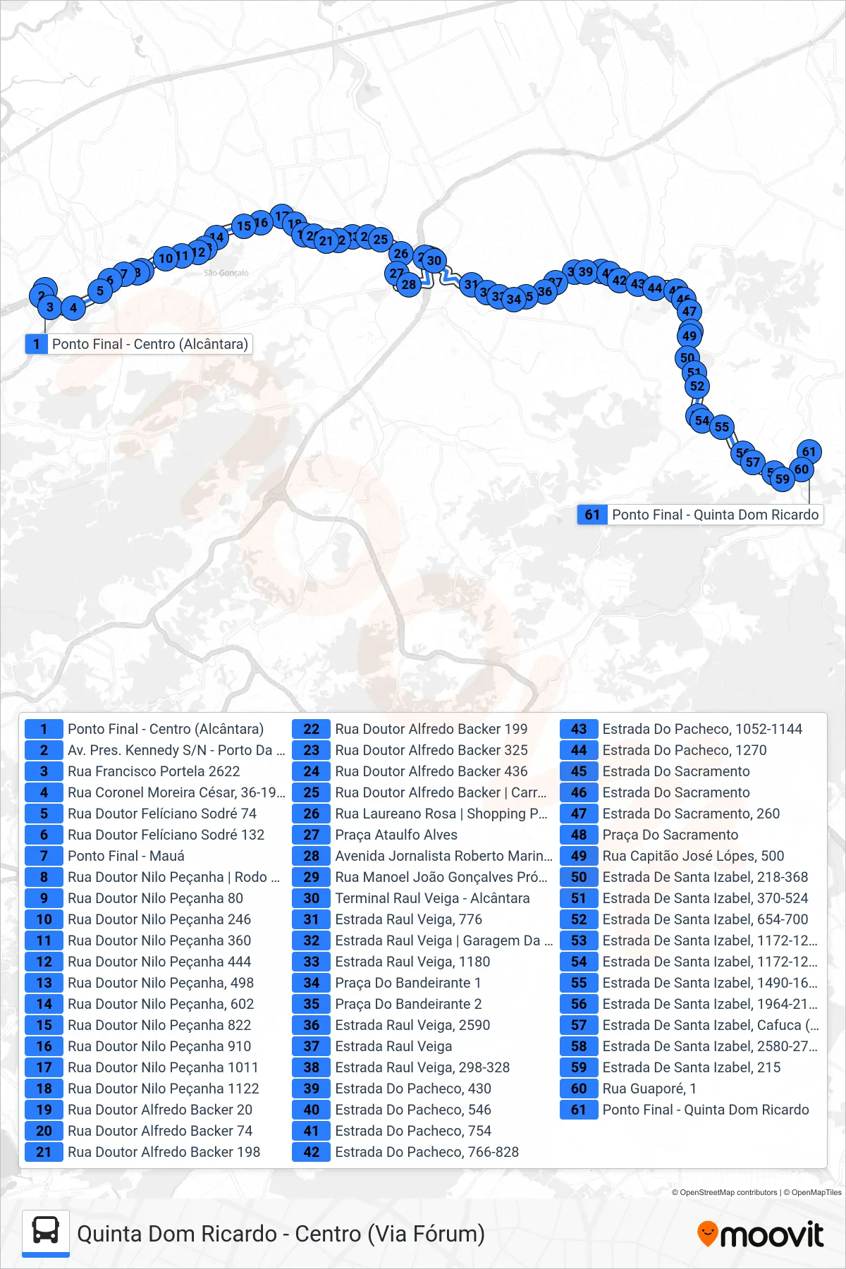 Rota e paradas da linha de ônibus 49B (Quinta Dom Ricardo) no mapa