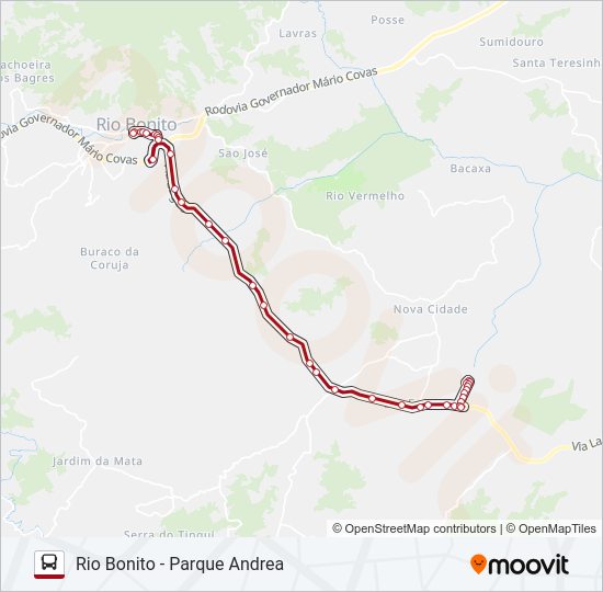Mapa da linha RIO BONITO - PARQUE ANDREA de ônibus