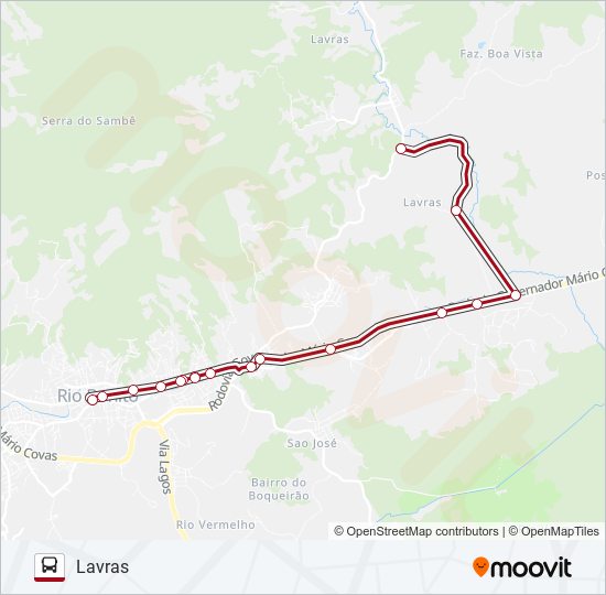 Mapa da linha RIO BONITO - LAVRAS de ônibus