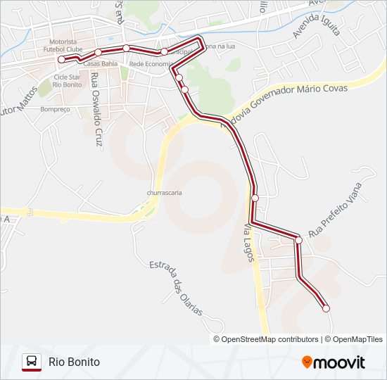 Mapa da linha RIO BONITO - BOQUEIRÃO de ônibus
