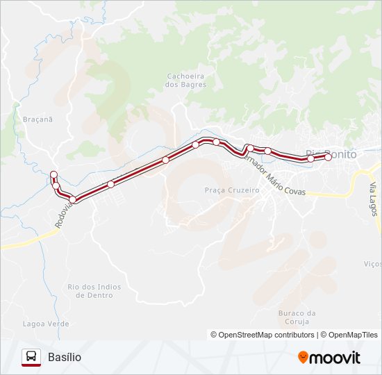 Mapa da linha RIO BONITO - BASÍLIO de ônibus