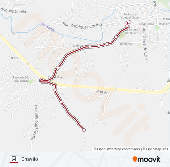 Mapa da linha RIO BONITO - CHAVÃO de ônibus