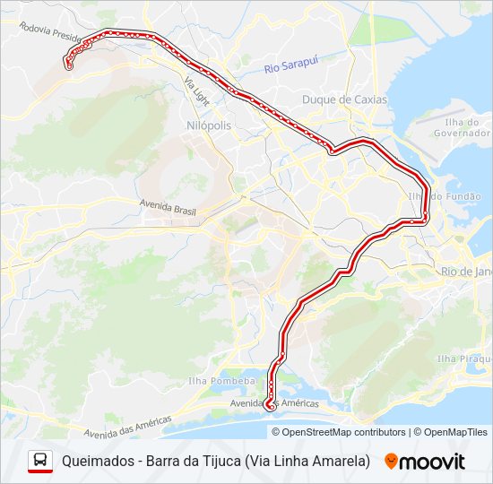 Mapa da linha 425T de ônibus