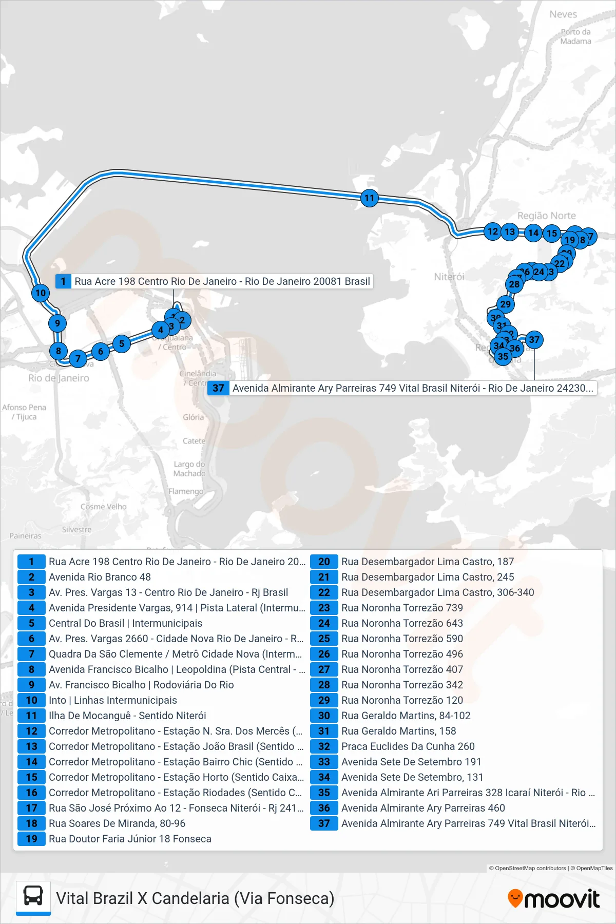 Rota e paradas da linha de ônibus 730D (Vital Brazil) no mapa