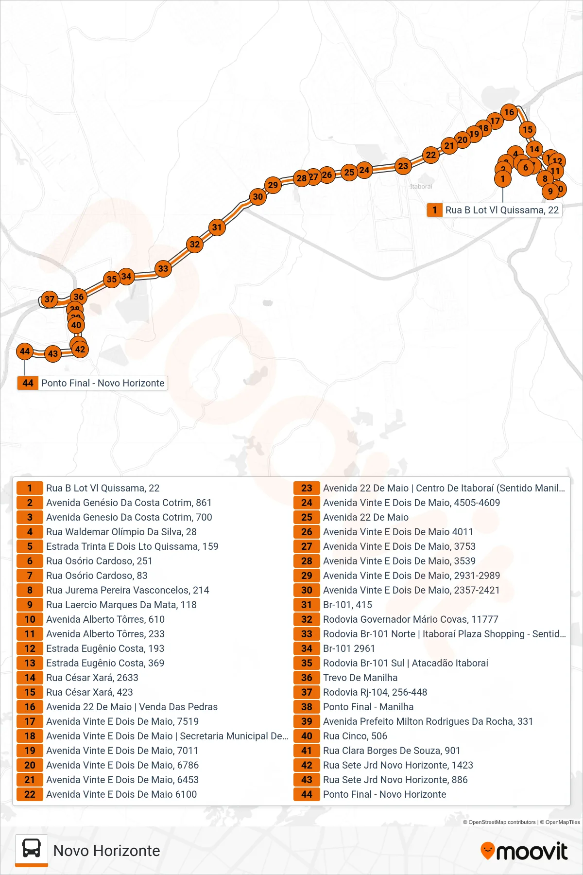 48 bus Line (Novo Horizonte) route and stops on a map