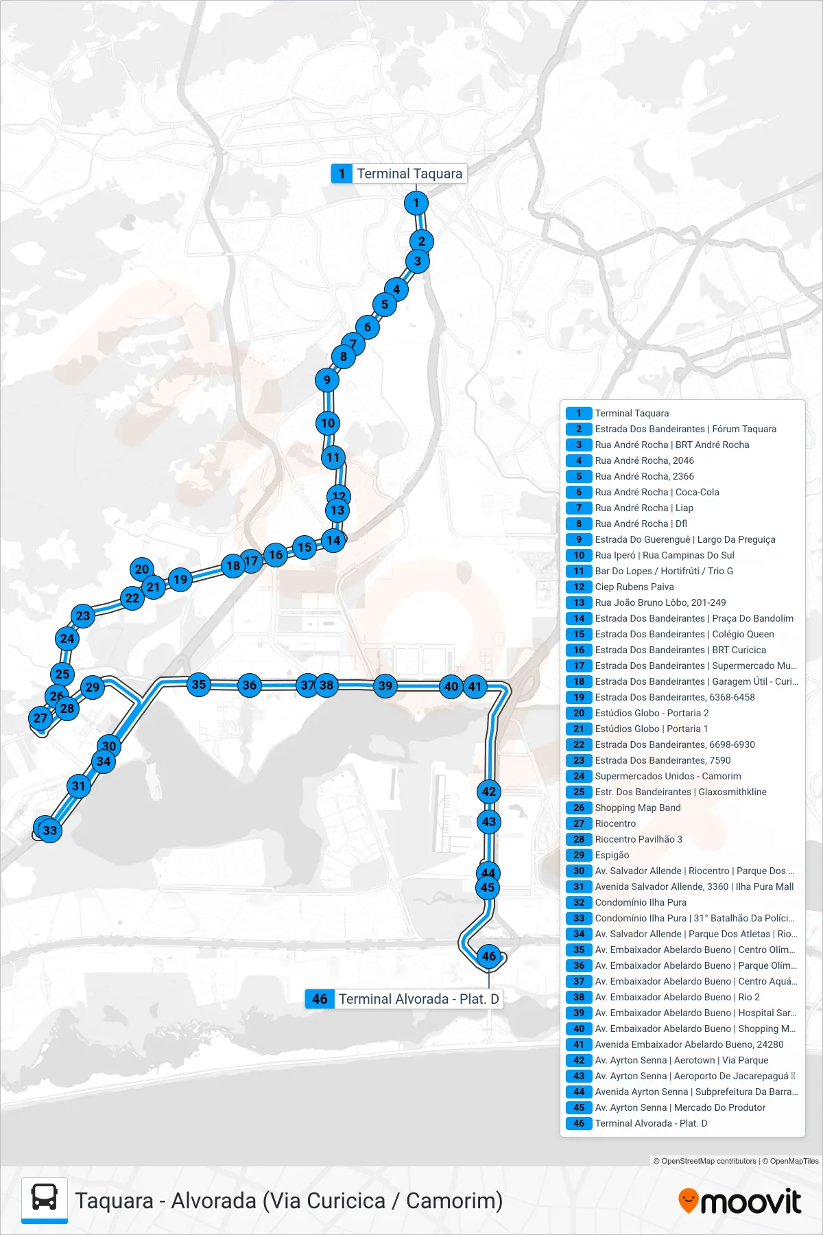 Rota e paradas da linha de ônibus 881 (Alvorada) no mapa