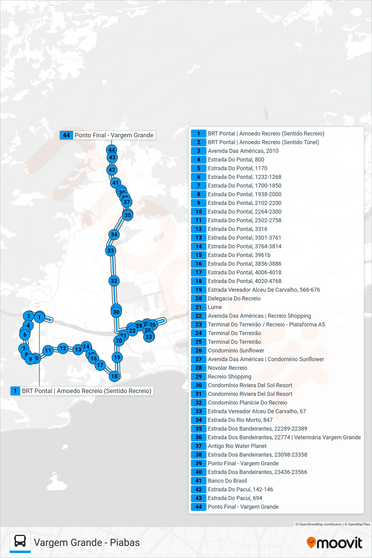 Rota e paradas da linha de ônibus 817 (Vargem Grande) no mapa