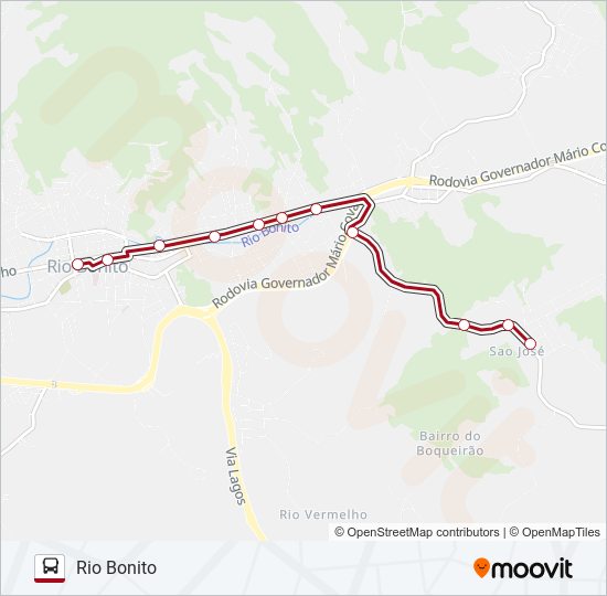 Mapa da linha RIO BONITO - RIO VERMELHO de ônibus