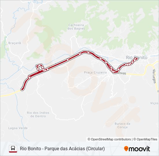 Mapa da linha RIO BONITO - PARQUE DAS ACÁCIAS (CIRCULAR) de ônibus