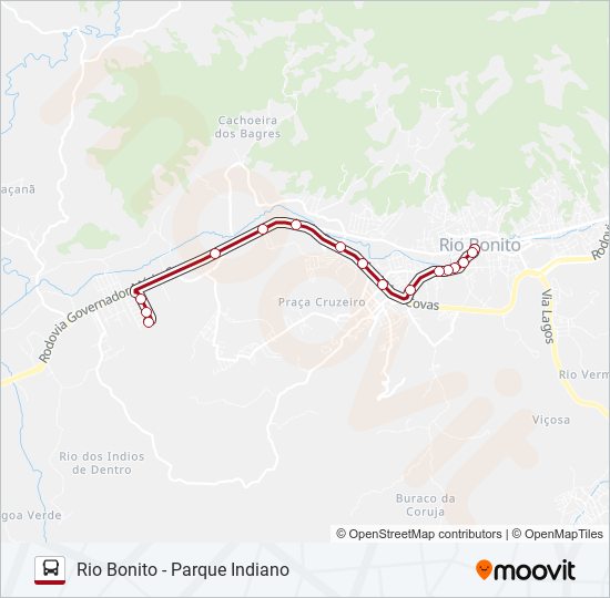 Mapa da linha RIO BONITO - PARQUE INDIANO de ônibus