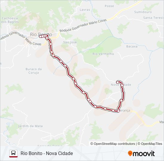 Mapa da linha RIO BONITO - NOVA CIDADE de ônibus